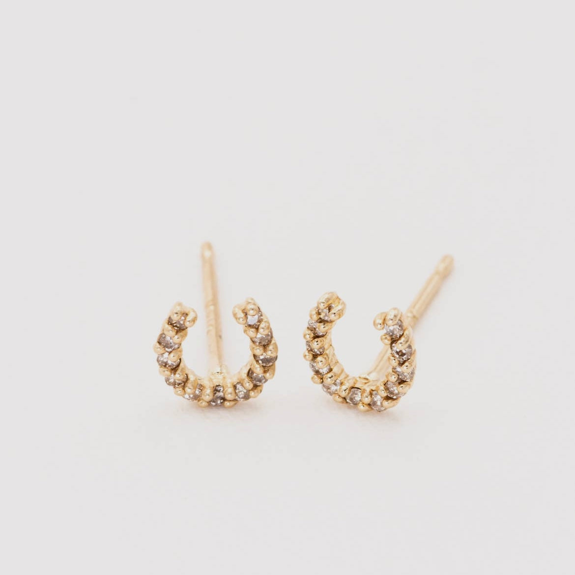 14k Solid Gold Horseshoe Diamond Studs