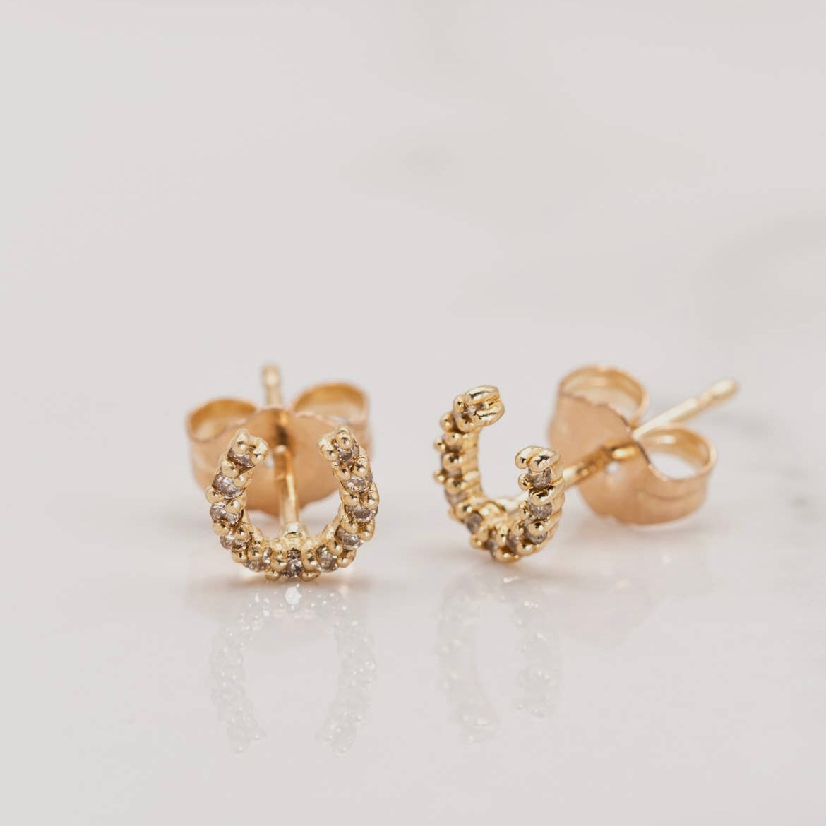 14k Solid Gold Horseshoe Diamond Studs