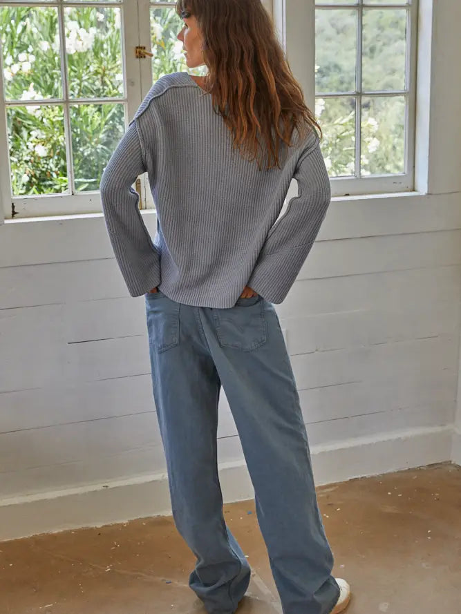 Cotton Knit V Neck Sweater