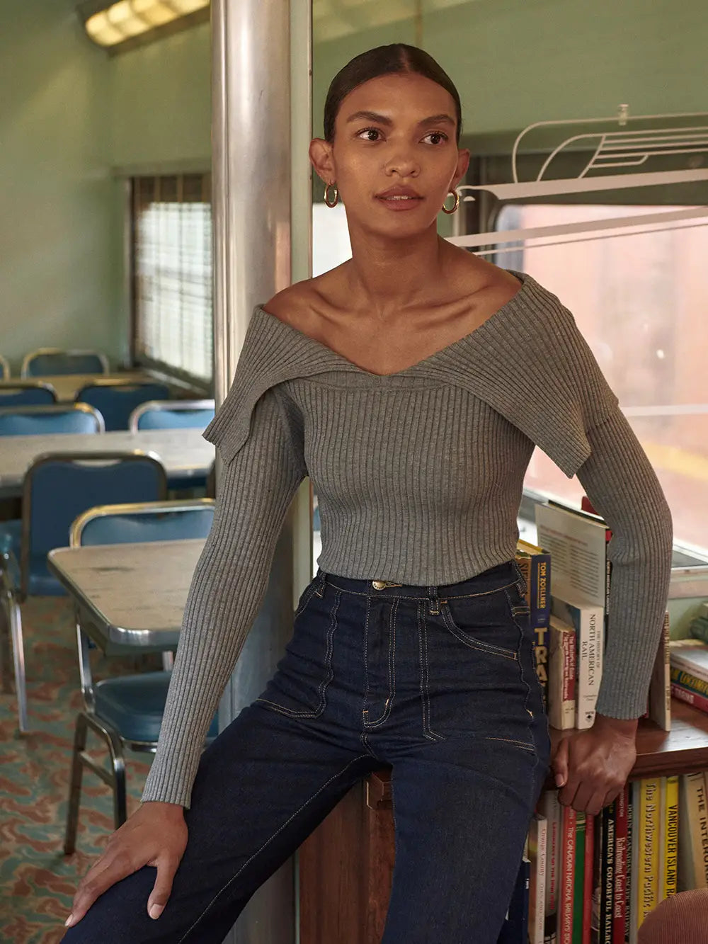 Ribbed Knit Foldover Sweater