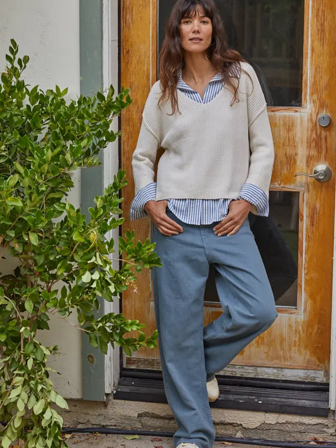 Cotton Knit V Neck Sweater