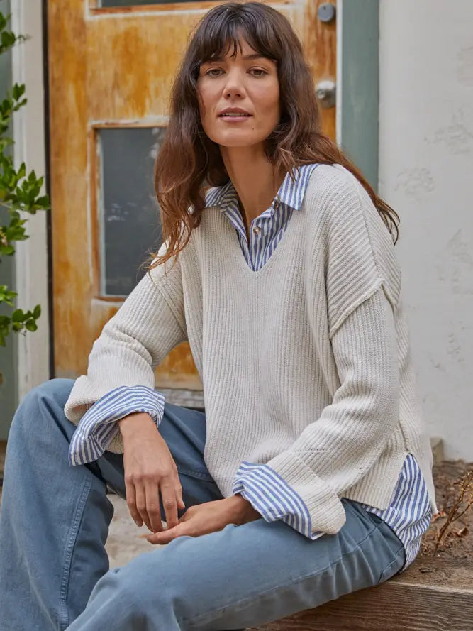 Cotton Knit V Neck Sweater