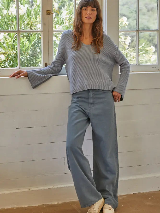 Cotton Knit V Neck Sweater
