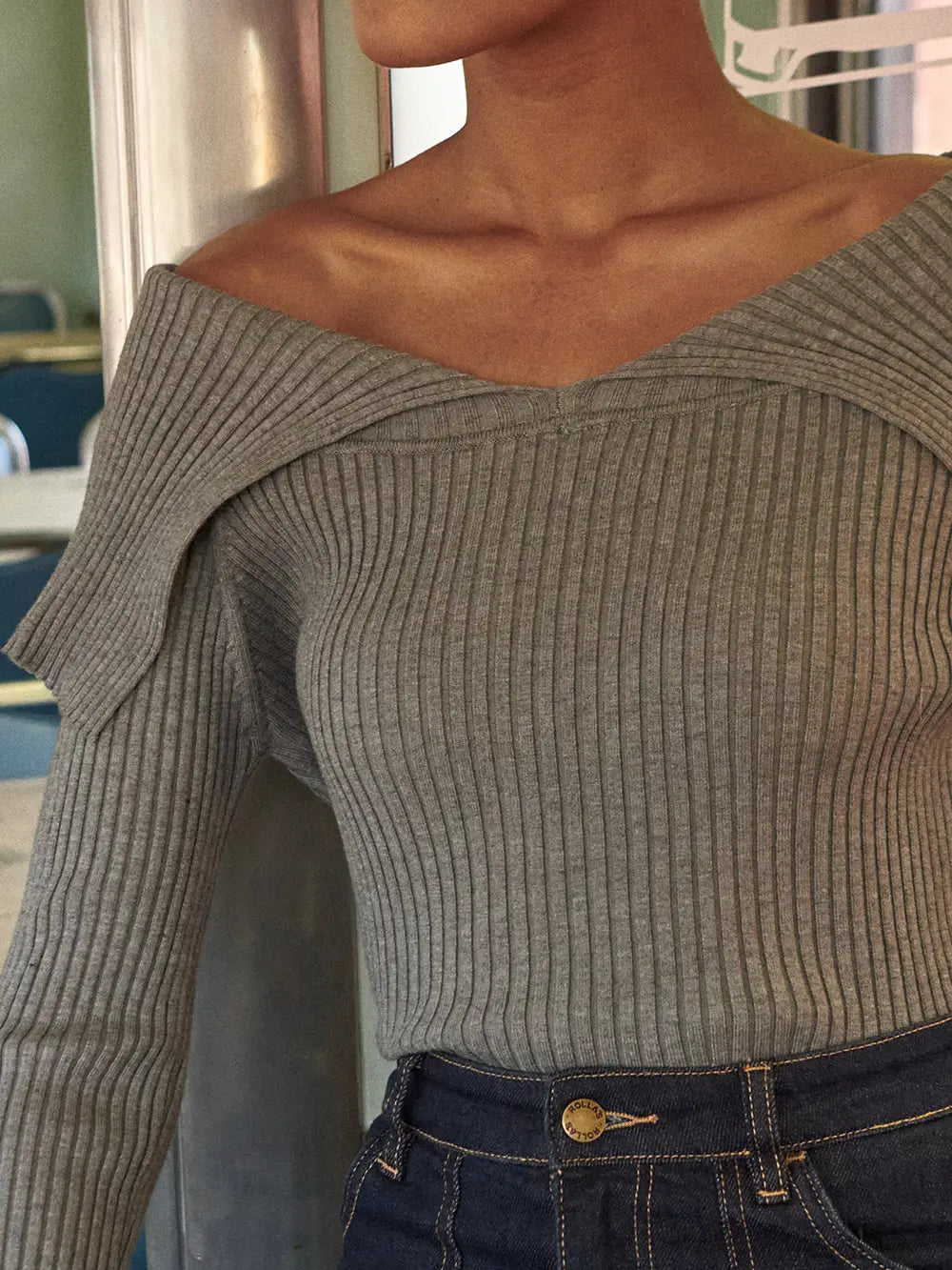 Ribbed Knit Foldover Sweater